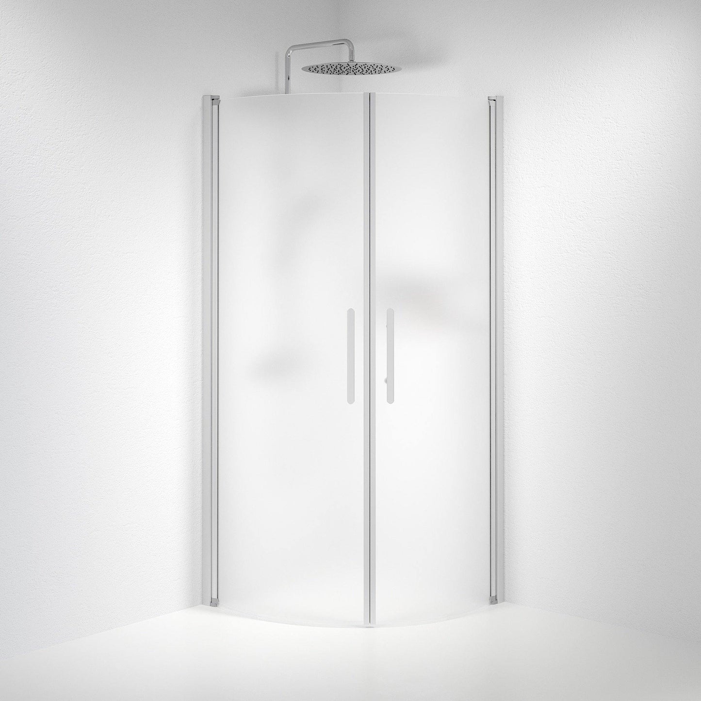 Duschhörna halvrund 90x100x198 cm - 6 mm frostat nanoglas - borstad aluminiumprofil - Vänern