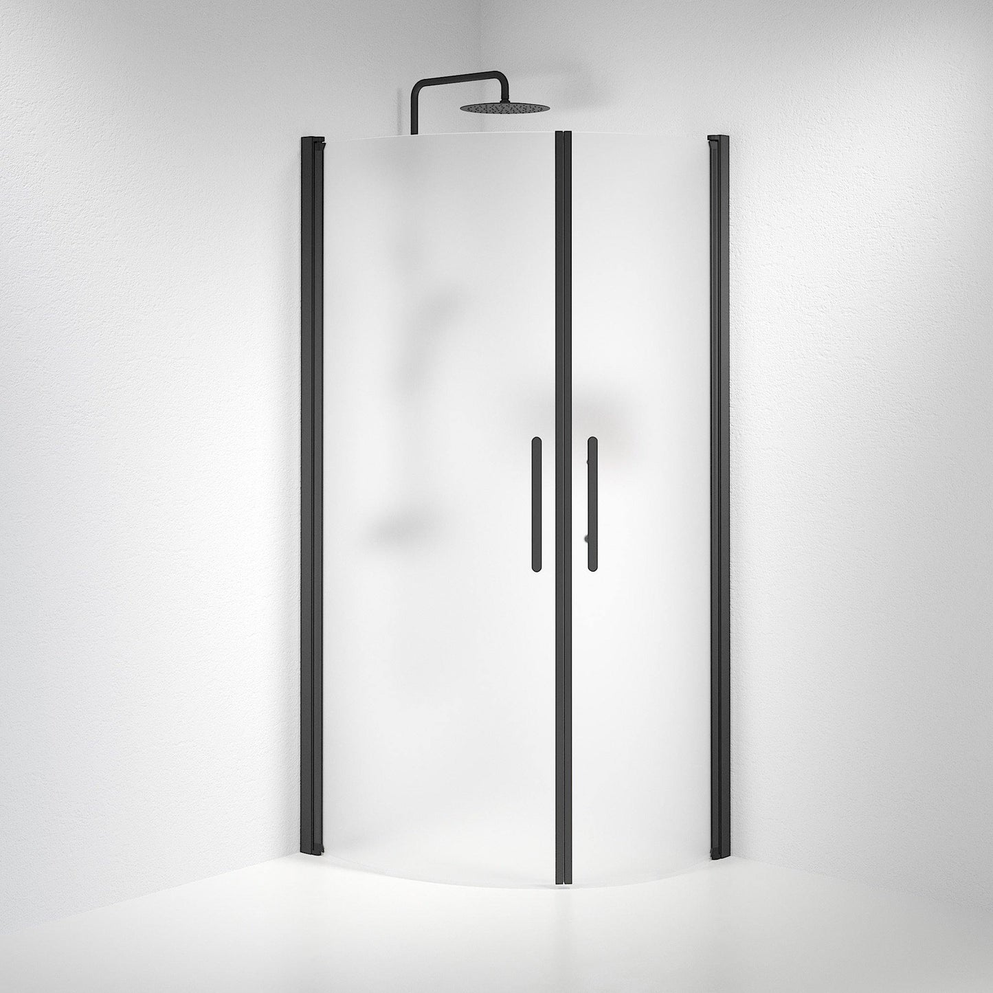 Duschhörna halvrund 100x100x198 cm - 6 mm frostat nanoglas - svart profil - Vänern
