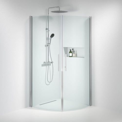 Duschhörna halvrund 100x100x198 cm - 6 mm klart nanoglas - kromprofil - Vänern