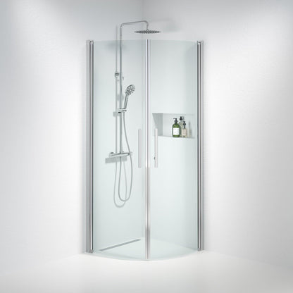 Duschhörna halvrund 100x100x198 cm - 6 mm klart nanoglas - kromprofil - Vänern