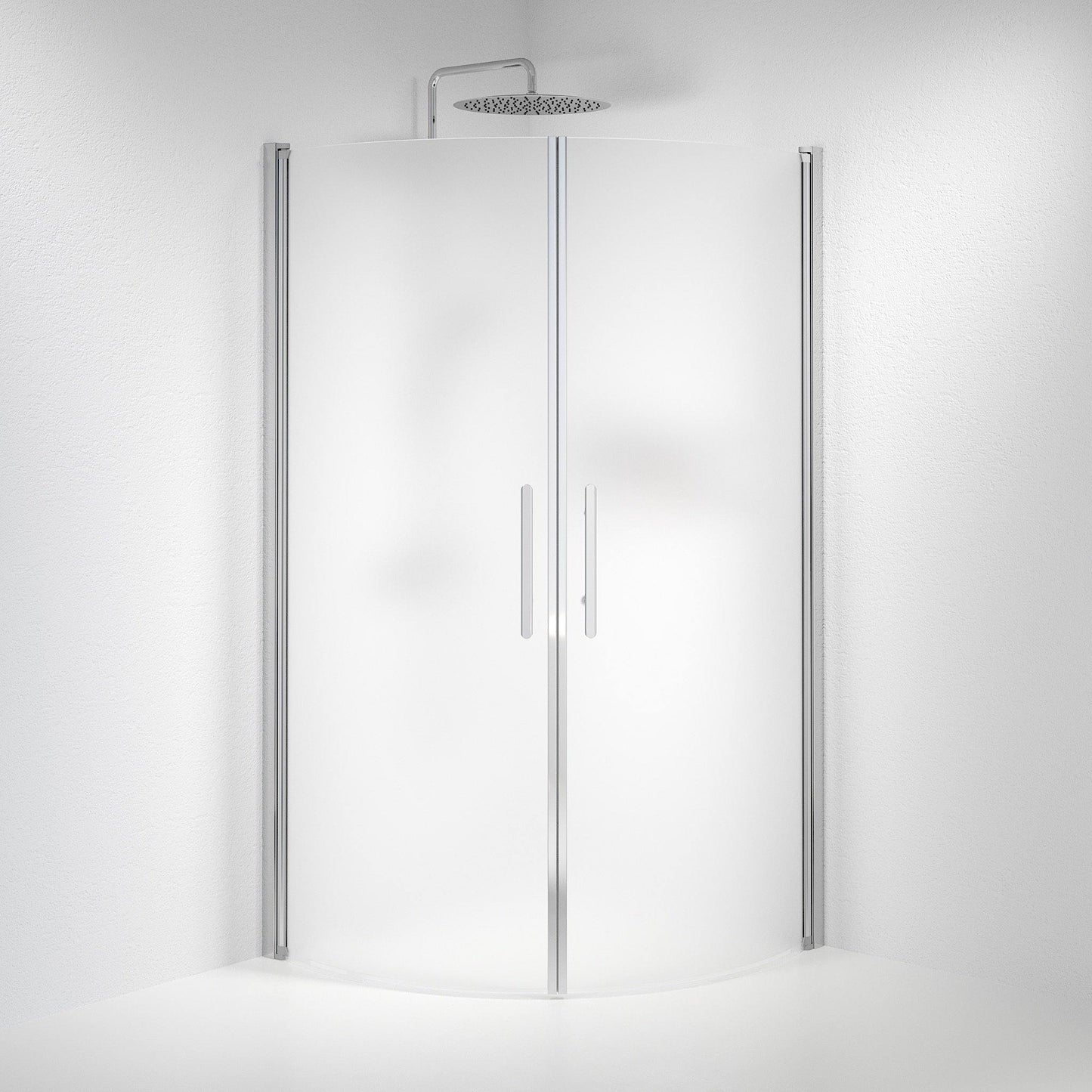 Duschhörna halvrund 100x100x198 cm - 6 mm frostat nanoglas - kromprofil - Vänern