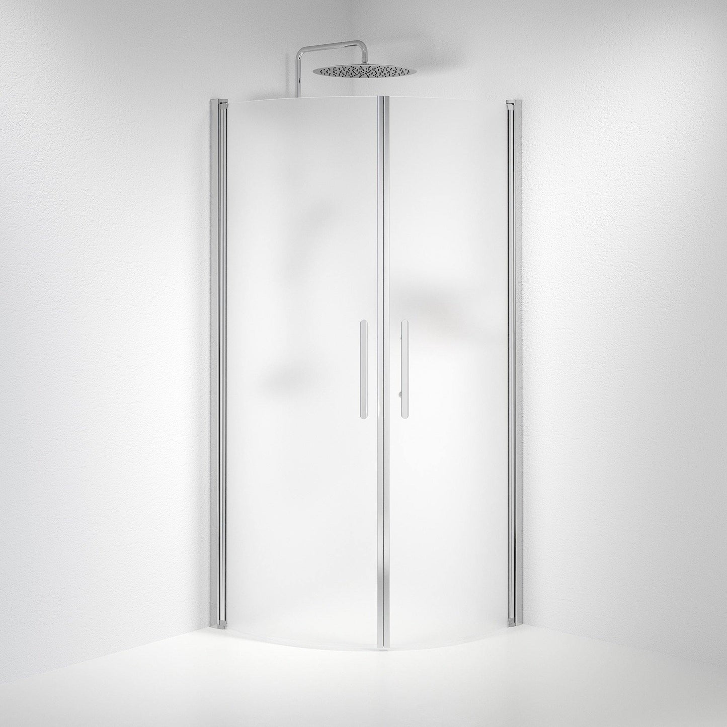 Duschhörna halvrund 100x100x198 cm - 6 mm frostat nanoglas - kromprofil - Vänern