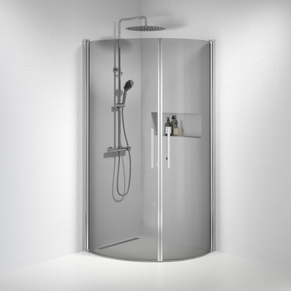Duschhörna halvrund 100x100x198 cm - 6 mm rökfärgat nanoglas - kromprofil - Vänern