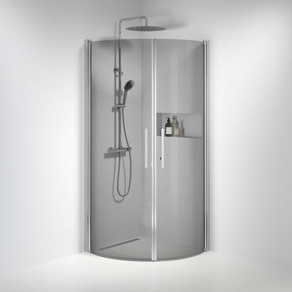 Duschhörna halvrund 100x100x198 cm - 6 mm rökfärgat nanoglas - kromprofil - Vänern
