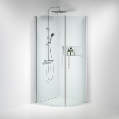 Duschhörna halvrund 100x100x198 cm - 6 mm klart nanoglas - borstad aluminiumprofil - Vänern