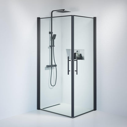 Duschhörna fyrkantig 70x100x198 cm - 6 mm klart nanoglas - svart profil - Vänern