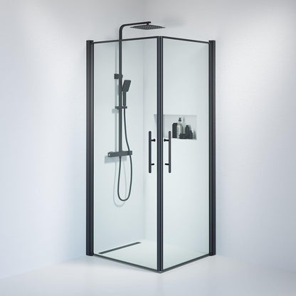 Duschhörna fyrkantig 70x100x198 cm - 6 mm klart nanoglas - svart profil - Vänern