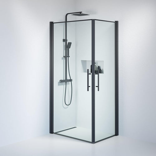 Duschhörna fyrkantig 70x100x198 cm - 6 mm klart nanoglas - svart profil - Vänern