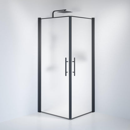 Duschhörna fyrkantig 70x100x198 cm - 6 mm frostat nanoglas - svart profil - Vänern