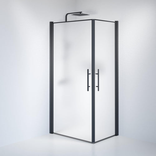 Duschhörna fyrkantig 70x100x198 cm - 6 mm frostat nanoglas - svart profil - Vänern