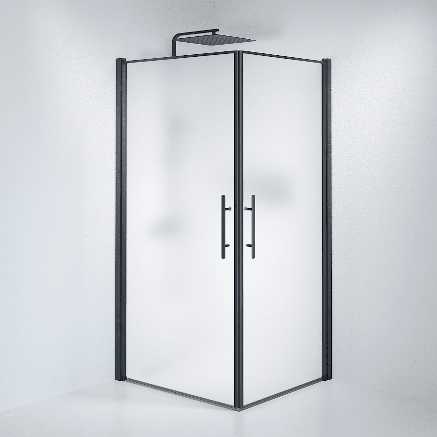 Duschhörna fyrkantig 70x100x198 cm - 6 mm frostat nanoglas - svart profil - Vänern
