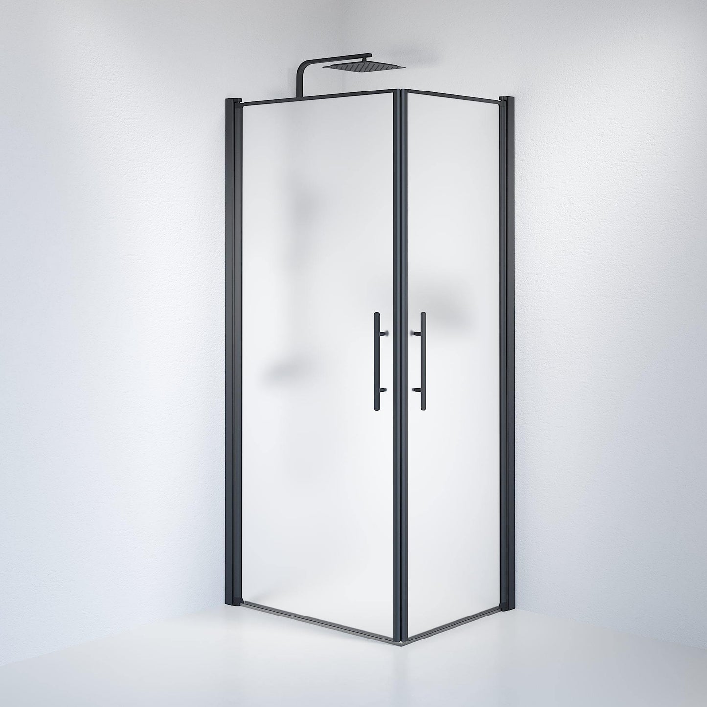 Duschhörna fyrkantig 70x100x198 cm - 6 mm frostat nanoglas - svart profil - Vänern