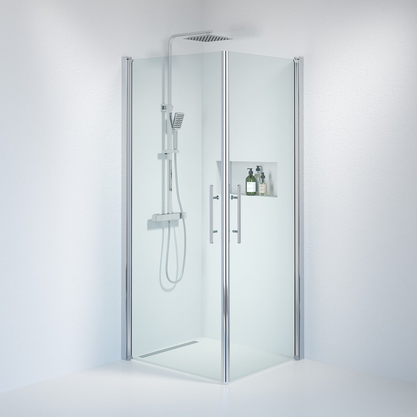 Duschhörna fyrkantig 70x100x198 cm - 6 mm klart nanoglas - kromprofil - Vänern