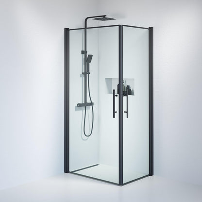 Duschhörna fyrkantig 70x80x198 cm - 6 mm klart nanoglas - svart profil - Vänern