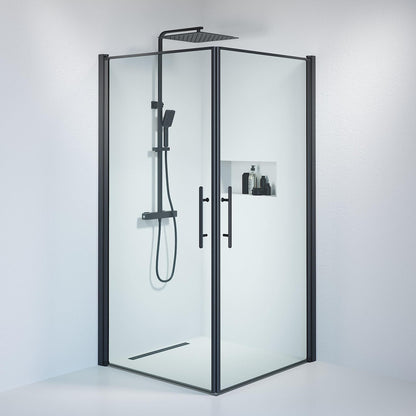 Duschhörna fyrkantig 70x80x198 cm - 6 mm klart nanoglas - svart profil - Vänern