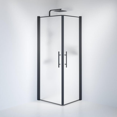 Duschhörna fyrkantig 70x80x198 cm - 6 mm frostat nanoglas - svart profil - Vänern