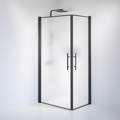 Duschhörna fyrkantig 70x80x198 cm - 6 mm frostat nanoglas - svart profil - Vänern