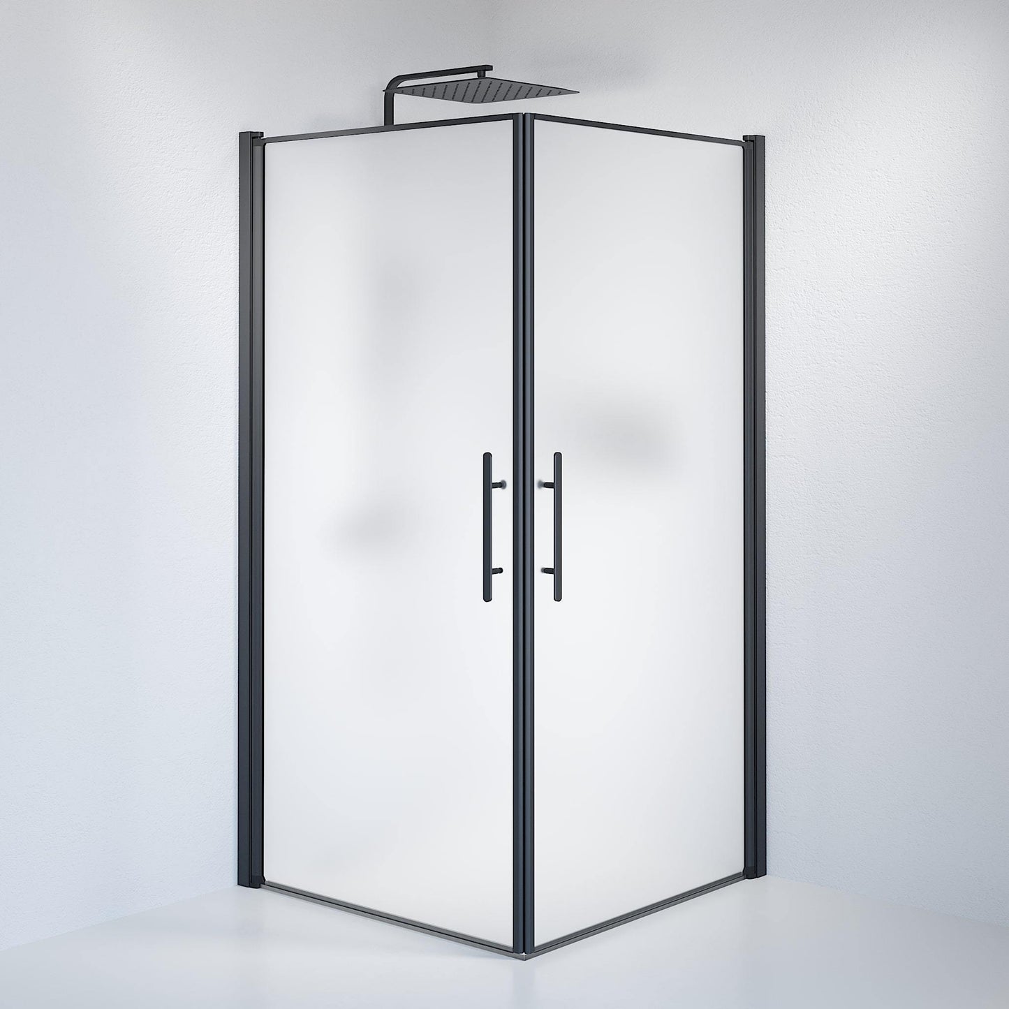 Duschhörna fyrkantig 70x80x198 cm - 6 mm frostat nanoglas - svart profil - Vänern