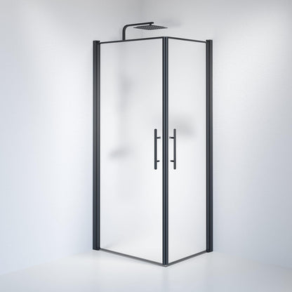 Duschhörna fyrkantig 70x80x198 cm - 6 mm frostat nanoglas - svart profil - Vänern