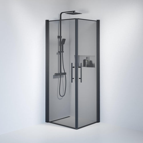 Duschhörna fyrkantig 70x80x198 cm - 6 mm rökfärgat nanoglas - svart profil - Vänern