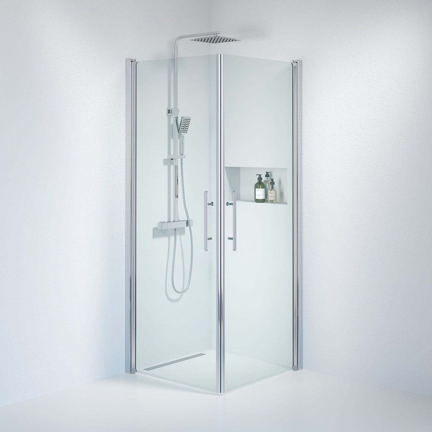 Duschhörna fyrkantig 70x80x198 cm - 6 mm klart nanoglas - kromprofil - Vänern