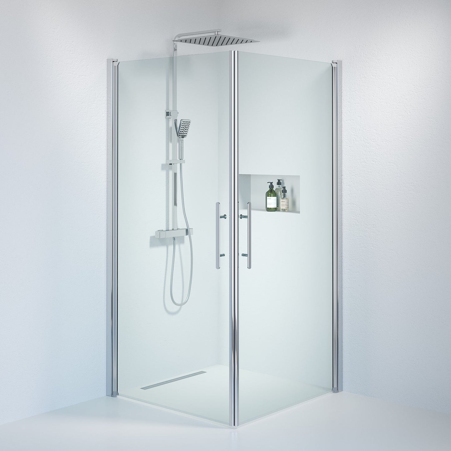 Duschhörna fyrkantig 70x80x198 cm - 6 mm klart nanoglas - kromprofil - Vänern