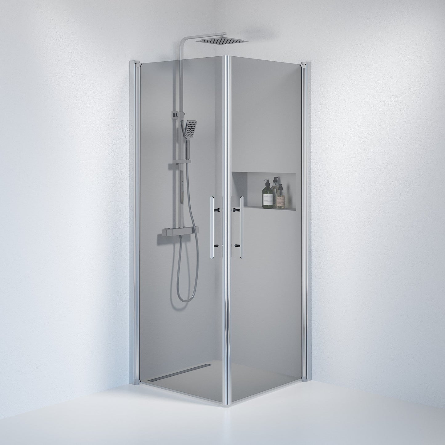 Duschhörna fyrkantig 70x80x198 cm - 6 mm rökfärgat nanoglas - kromprofil - Vänern