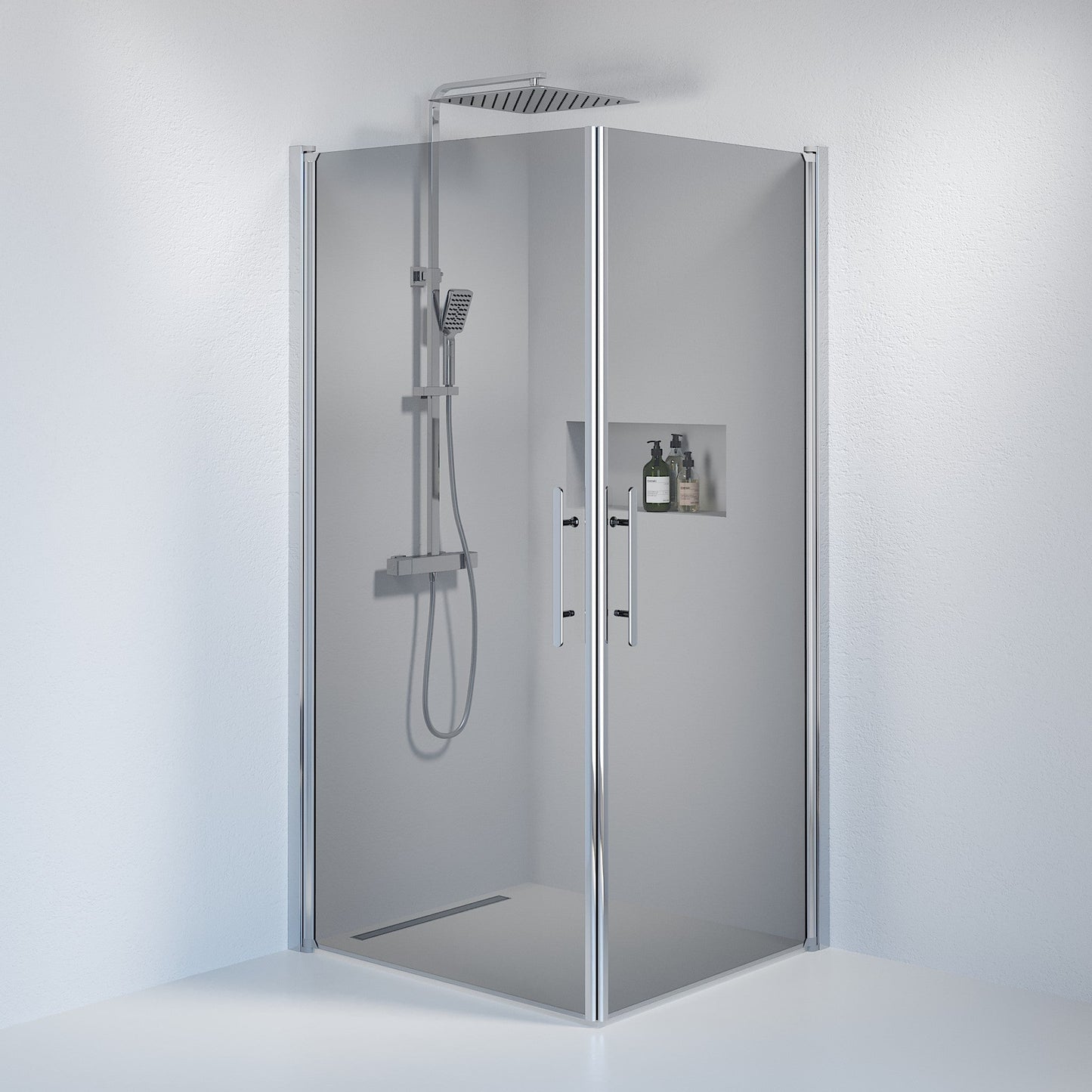 Duschhörna fyrkantig 70x80x198 cm - 6 mm rökfärgat nanoglas - kromprofil - Vänern