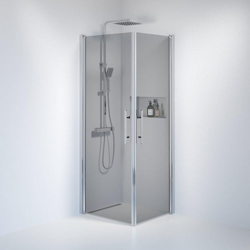 Duschhörna fyrkantig 70x80x198 cm - 6 mm rökfärgat nanoglas - kromprofil - Vänern