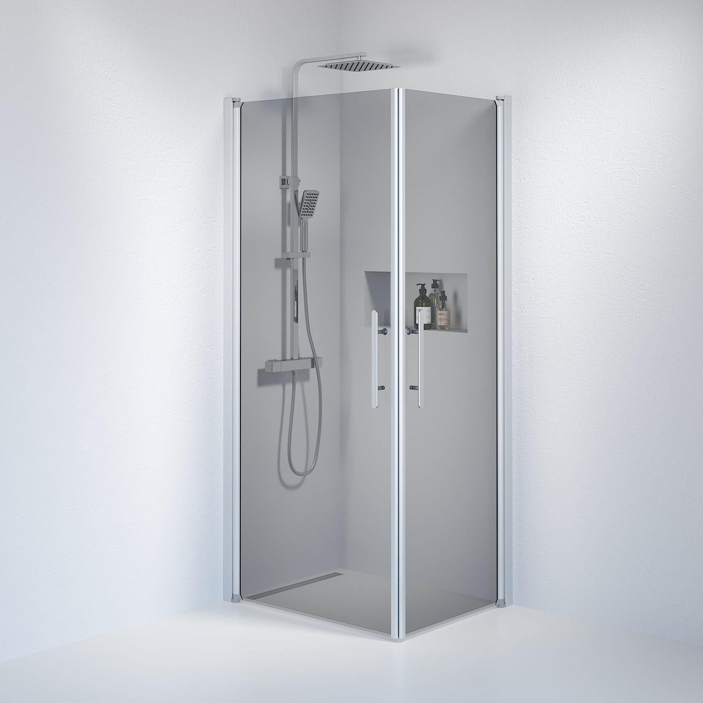 Duschhörna fyrkantig 70x80x198 cm - 6 mm rökfärgat nanoglas - borstad aluminiumprofil - Vänern