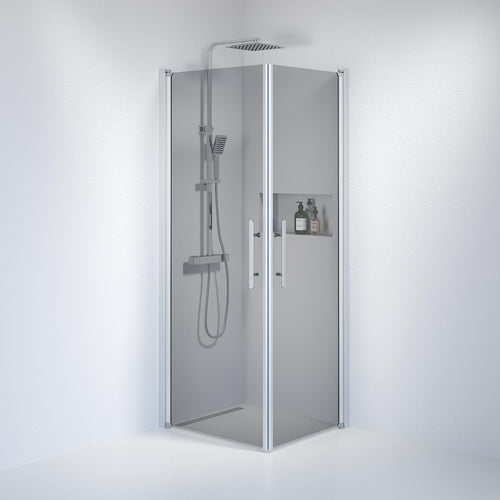 Duschhörna fyrkantig 70x80x198 cm - 6 mm rökfärgat nanoglas - borstad aluminiumprofil - Vänern