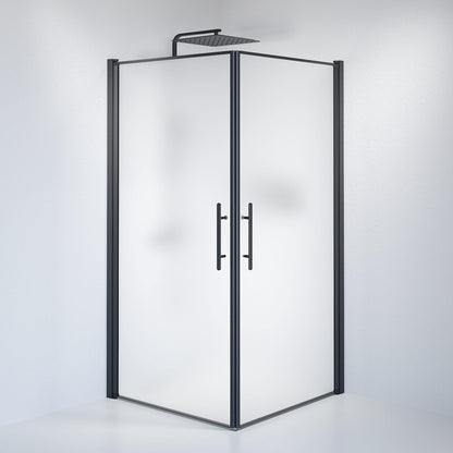 Duschhörna fyrkantig 70x90x198 cm - 6 mm frostat nanoglas - svart profil - Vänern