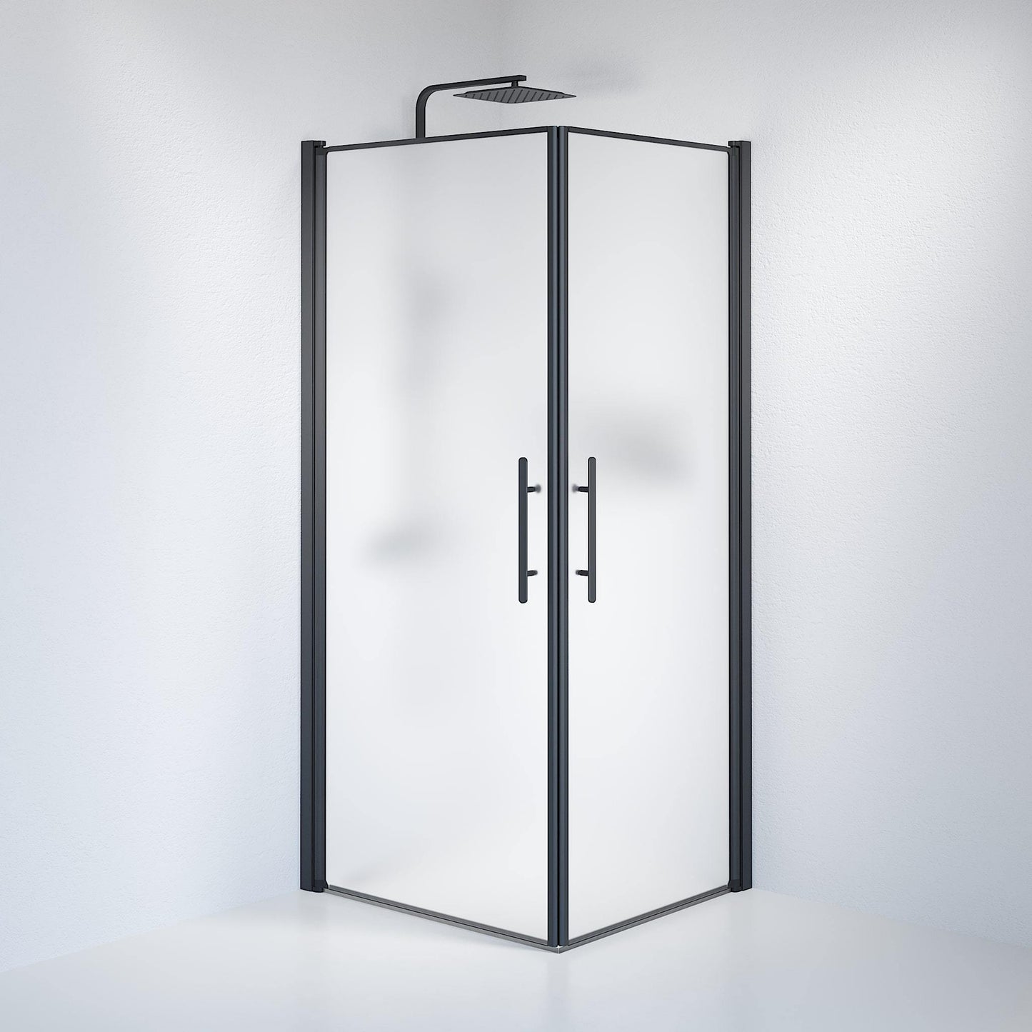 Duschhörna fyrkantig 70x90x198 cm - 6 mm frostat nanoglas - svart profil - Vänern