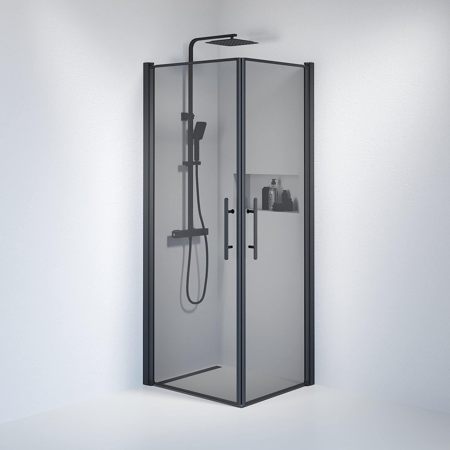 Duschkabin fyrkantig 70x90x198 cm - 6 mm rökfärgat nanoglas - svart profil - Vänern