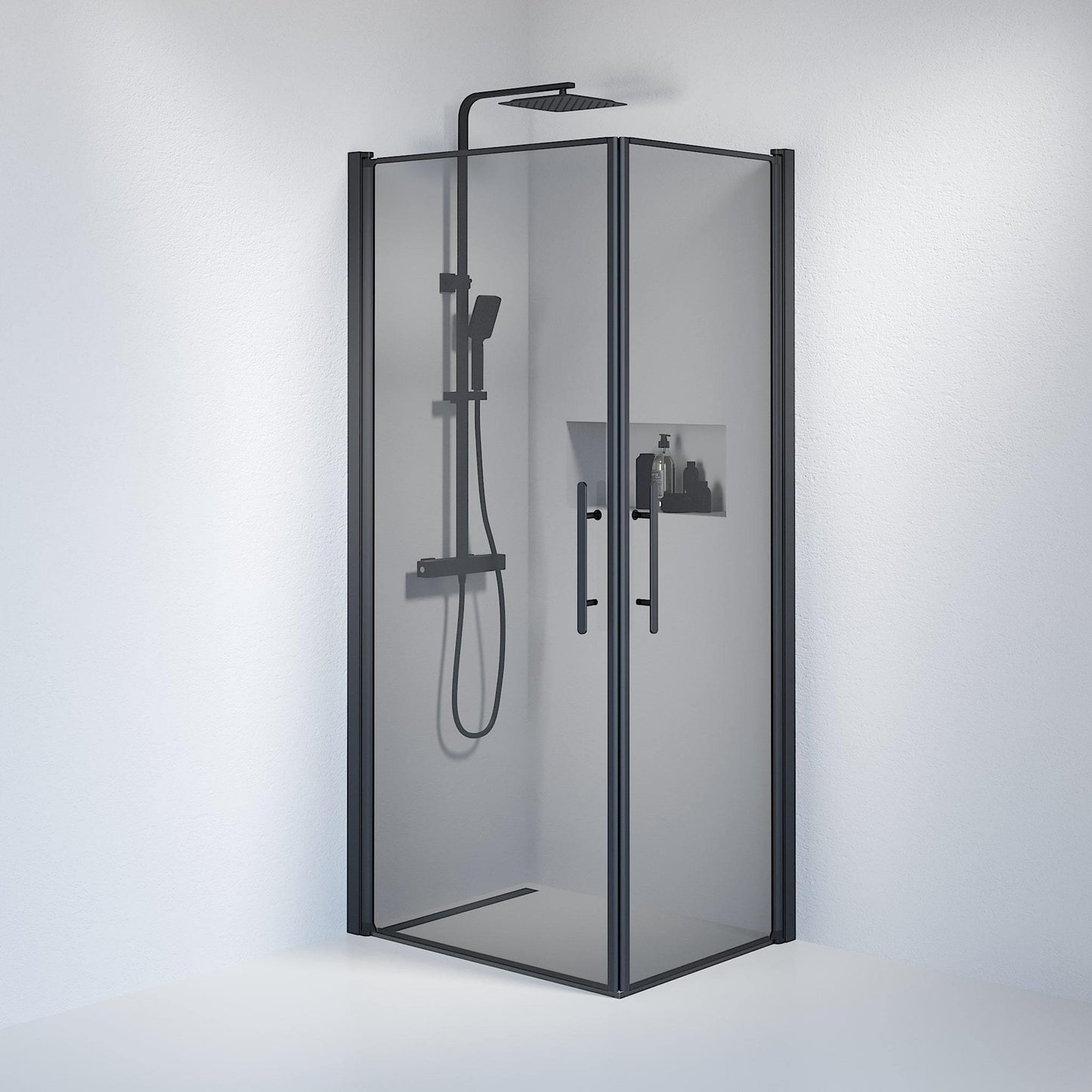 Duschkabin fyrkantig 70x90x198 cm - 6 mm rökfärgat nanoglas - svart profil - Vänern