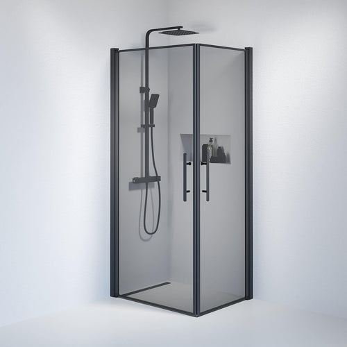 Duschkabin fyrkantig 70x90x198 cm - 6 mm rökfärgat nanoglas - svart profil - Vänern
