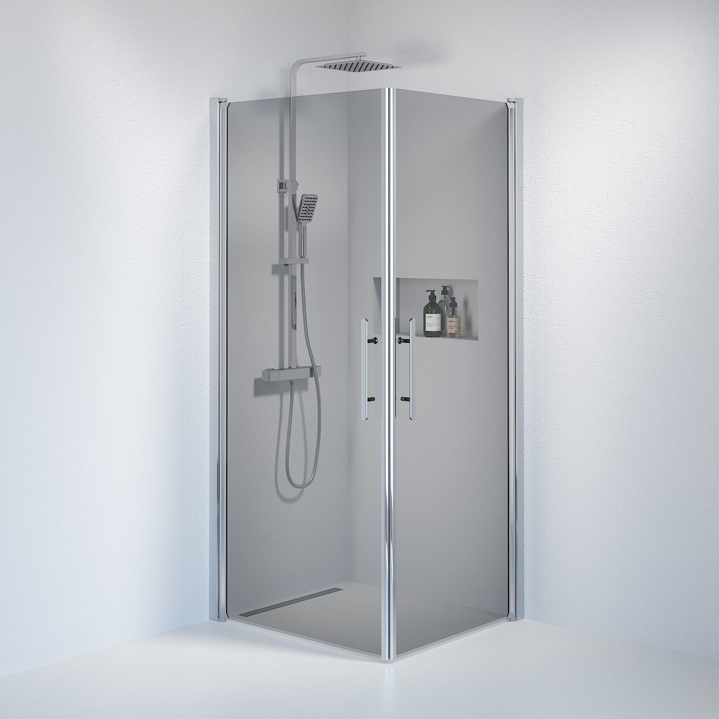 Duschhörna fyrkantig 70x90x198 cm - 6 mm rökfärgat nanoglas - kromprofil - Vänern
