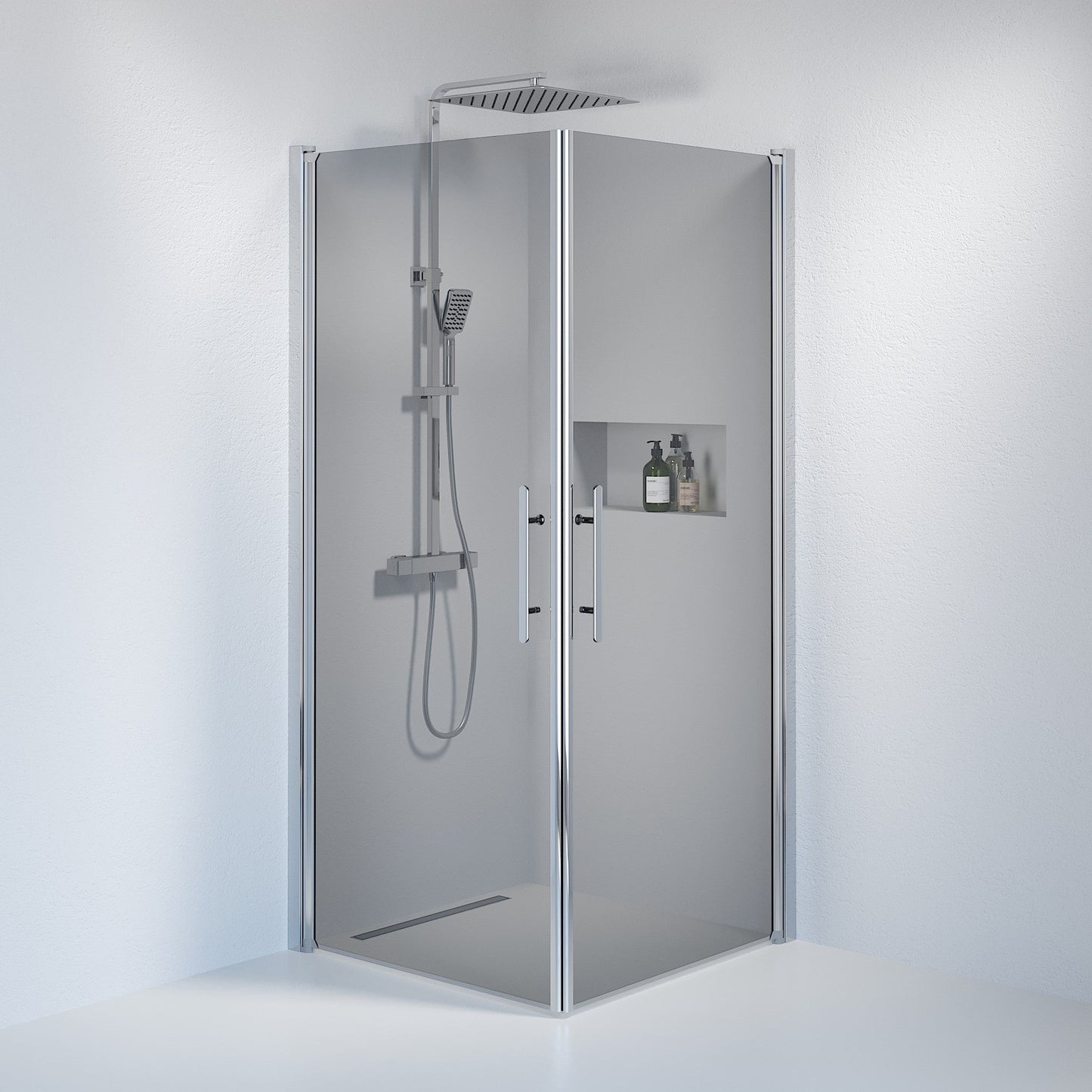 Duschhörna fyrkantig 70x90x198 cm - 6 mm rökfärgat nanoglas - kromprofil - Vänern