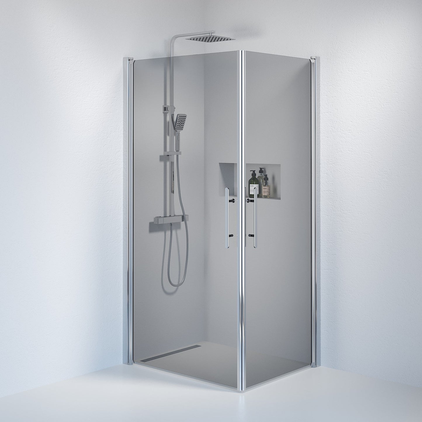 Duschhörna fyrkantig 70x90x198 cm - 6 mm rökfärgat nanoglas - kromprofil - Vänern