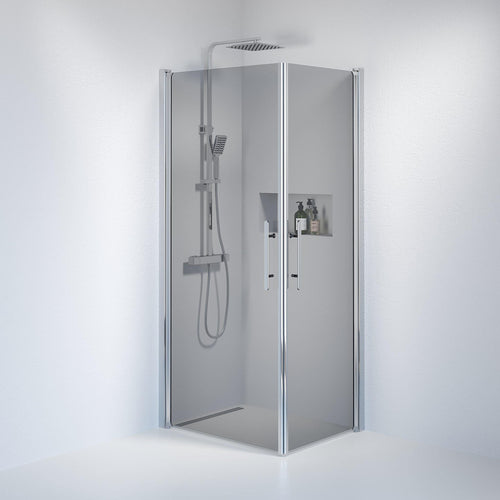 Duschhörna fyrkantig 70x90x198 cm - 6 mm rökfärgat nanoglas - kromprofil - Vänern