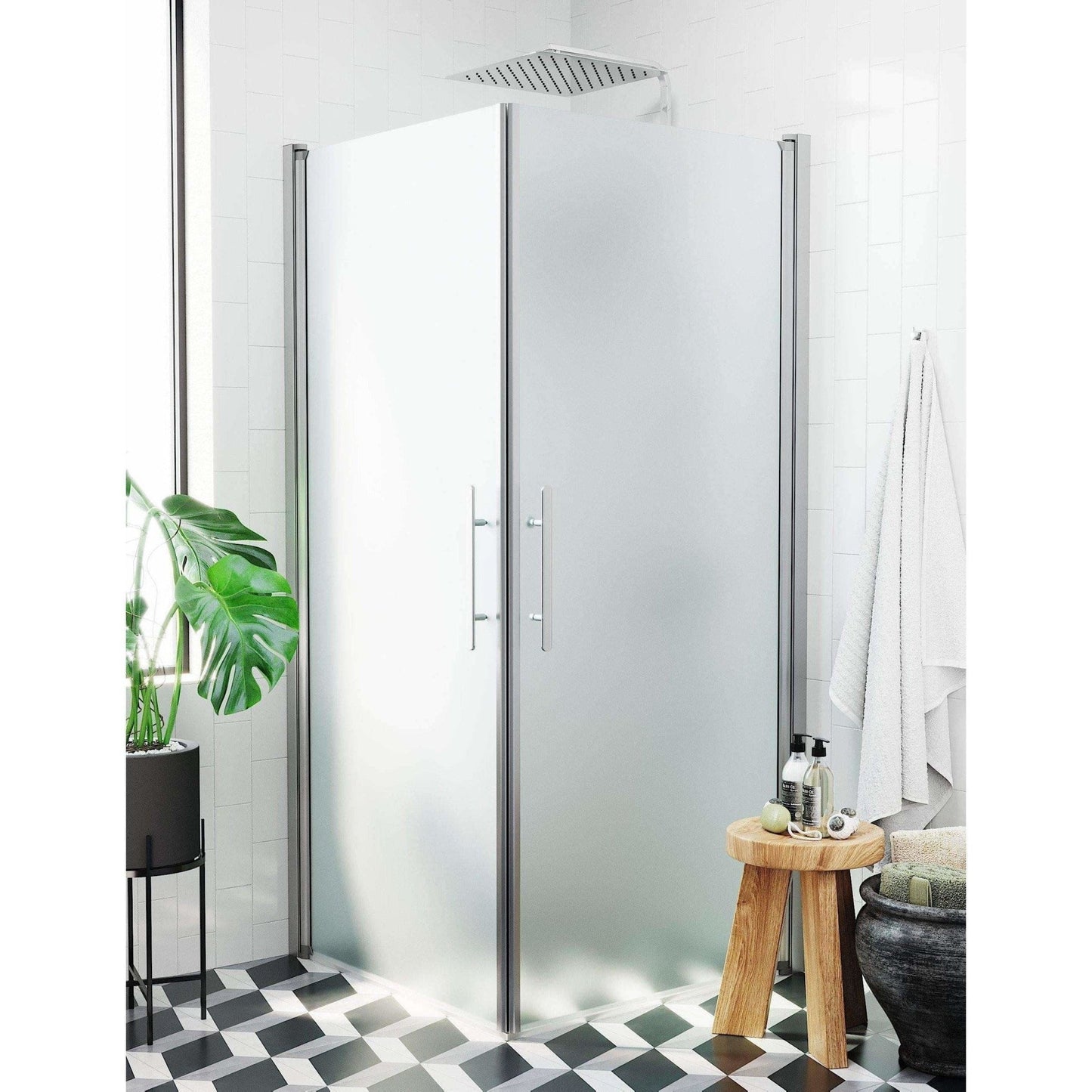 Duschhörna fyrkantig 70x90x198 cm - 6 mm frostat nanoglas - borstad aluminiumprofil - Vänern