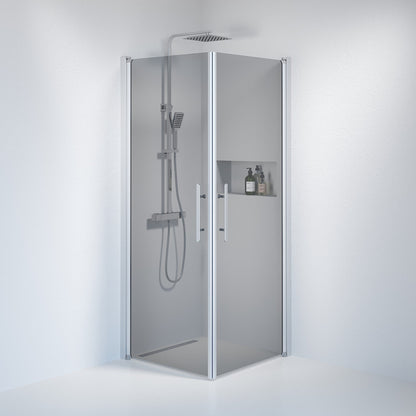 Duschhörna fyrkantig 70x90x198 cm - 6 mm rökfärgat nanoglas - borstad aluminiumprofil - Vänern