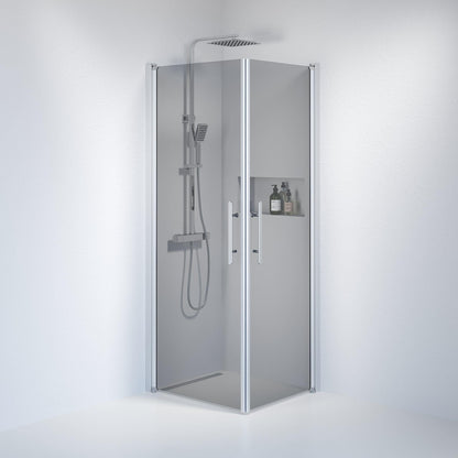 Duschhörna fyrkantig 70x90x198 cm - 6 mm rökfärgat nanoglas - borstad aluminiumprofil - Vänern