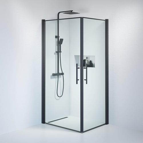 Duschhörna fyrkantig 80x100x198 cm - 6 mm klart nanoglas - svart profil - Vänern