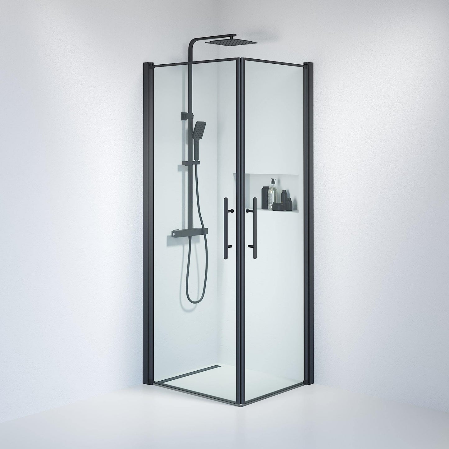 Duschhörna fyrkantig 80x100x198 cm - 6 mm klart nanoglas - svart profil - Vänern
