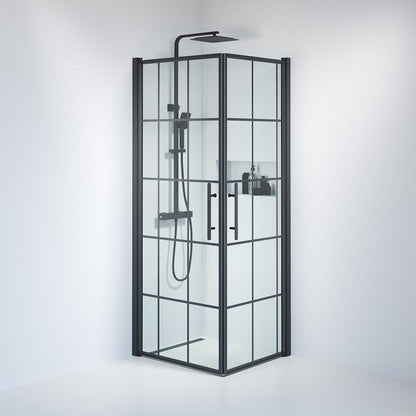 Duschhörna fyrkantig 80x100x198 cm - 6 mm klart nanoglas med svarta spröjs - svart profil - Vänern