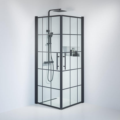 Duschhörna fyrkantig 80x100x198 cm - 6 mm klart nanoglas med svarta spröjs - svart profil - Vänern