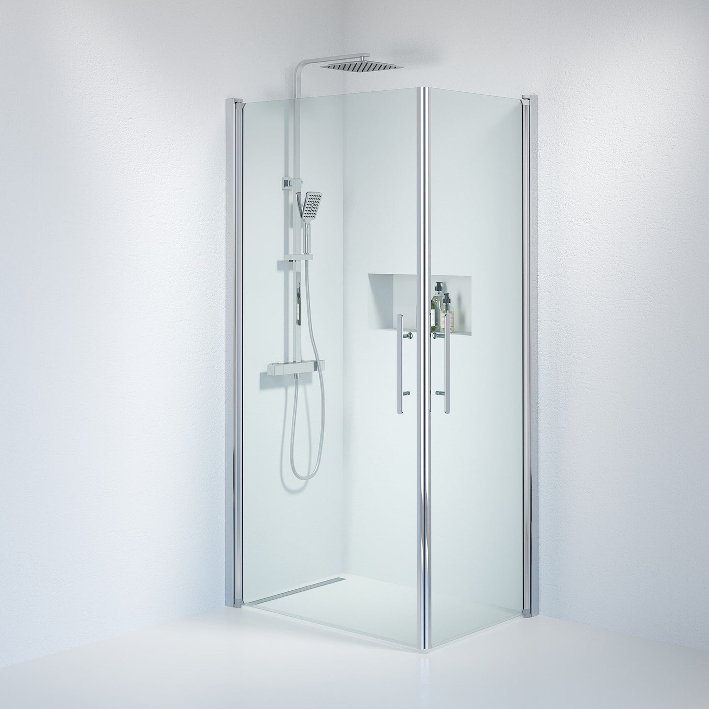 Duschhörna fyrkantig 80x100x198 cm - 6 mm klart nanoglas - kromprofil - Vänern