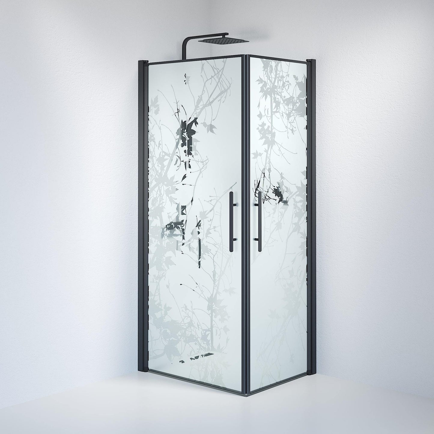 Duschhörna fyrkantig 80x80x198 cm - 6 mm frostad dekor nanoglas - svart profil - Vänern