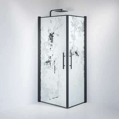 Duschhörna fyrkantig 80x80x198 cm - 6 mm frostad dekor nanoglas - svart profil - Vänern